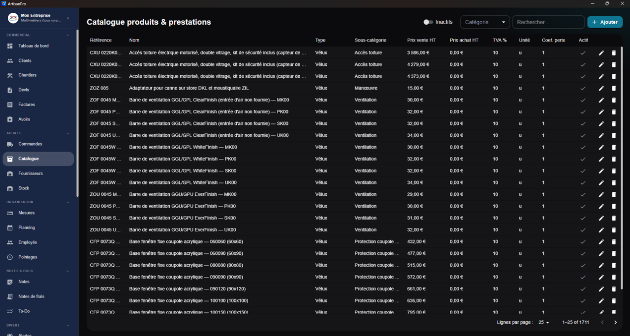 Catalogue produits de l’application Windows